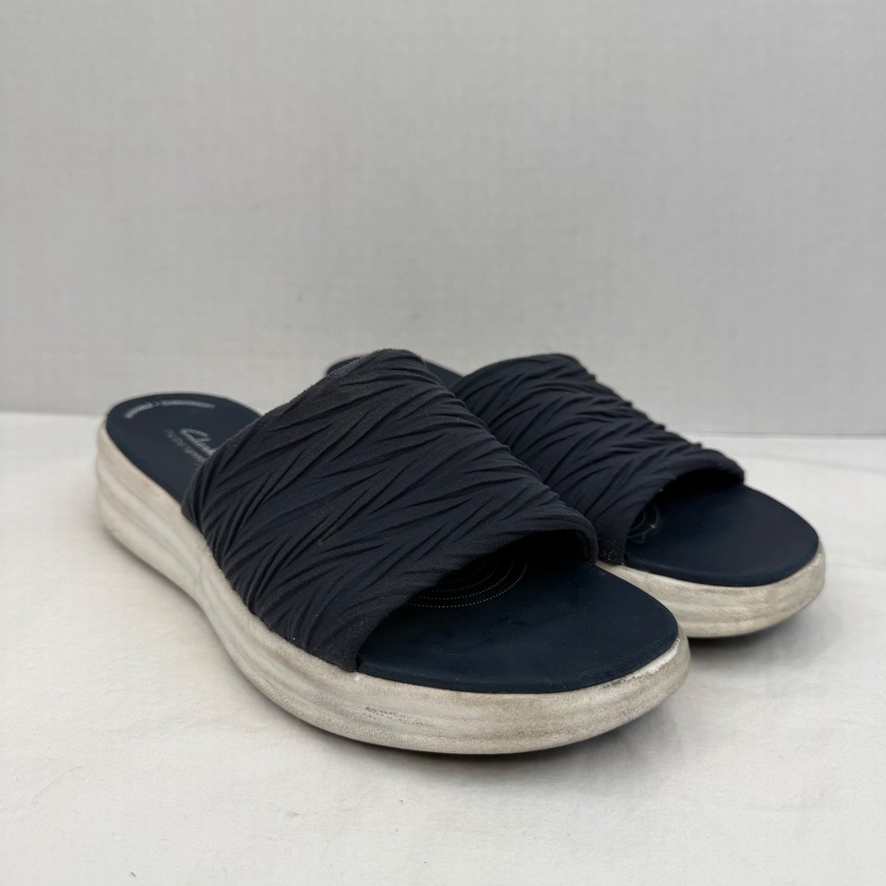 Clarks Cloudsteppers Arla Glison Navy Blue Platform Slide Sandals Womens 7.5 M